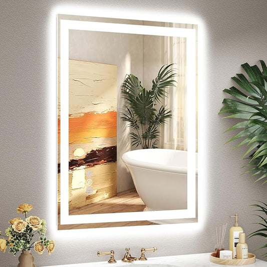 28x36 LED Bathroom Mirror, 6000LM, Separate Front and Back Lights | Shatter-Resistant Tempered Glass,Auto-Off Defogger,3 Color Modes,Smooth Dimming,Smart Memory Setting