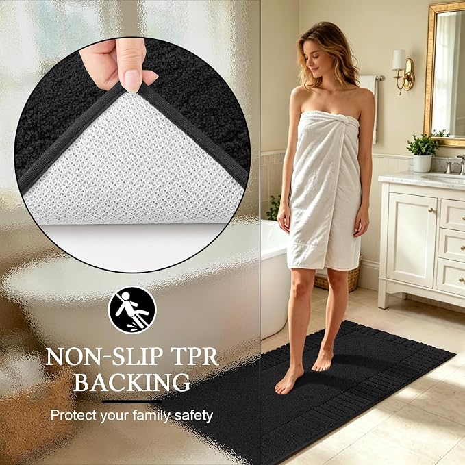 Pauwer Bathroom Rugs Sets 2 Piece, Non Slip Plush Bath Mats, Black | Machine Washable, Microfiber Shower Rugs, Absorbent Quick Dry, Floor Mat for Bath Floor Tub and Shower