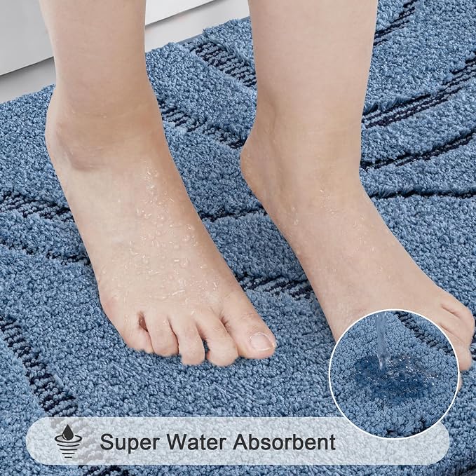 HEBE Bathroom Rugs Sets 5 Piece, Non Slip Washable Absorbent Bath Mat Set | Super Soft Plush Microfiber Bathroom Mats with Runner Set, Solid Bathmat with U-Shaped Toilet Rug Cover Set for Tub, Shower