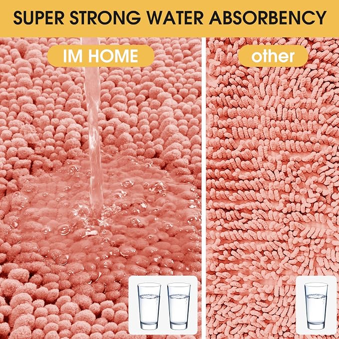 ACCUMTEK Upgrade Luxury Coral Toilet Bathroom Rug Mat 24" x 20" Contour Rug, Ultra Soft Thick Absorbent Bath Mats, Non Slip Chenille Toilet Mat for Bathroom, Bedroom, Kitchen, Shower, Tub