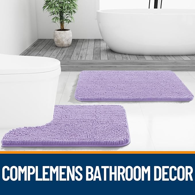 OLANLY Bathroom Runner Rugs 47x17, Extra Soft Absorbent Chenille Bath Rugs | Lavender, Quick-Drying Rubber Backing, Washable Long Bath Mat for Bathroom Floor, Tub and Shower, Home Decor Accessories