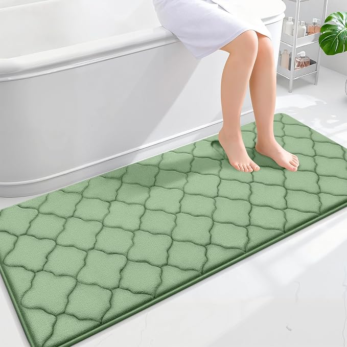 OLANLY Memory Foam Bath Mat Rug 59x24, Ultra Soft Bathroom Rugs, Sage Green | Thick Absorbent Carpet, Non-Slip Backing, Machine Washable, for Bathroom Floor, Tub, Shower and Home Decor Accessories