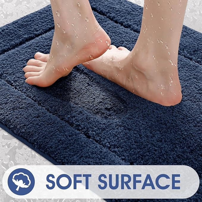 IM HOME Toilet Rugs, Ultra Soft Thick Plush Fluffy Microfiber Absorbent Contour Bathroom Rugs for Toilet, Non-Slip Backing, Machine Washable Bath Mats for Bathroom, Tub, Navy Blue/U-Shaped 24"x20"