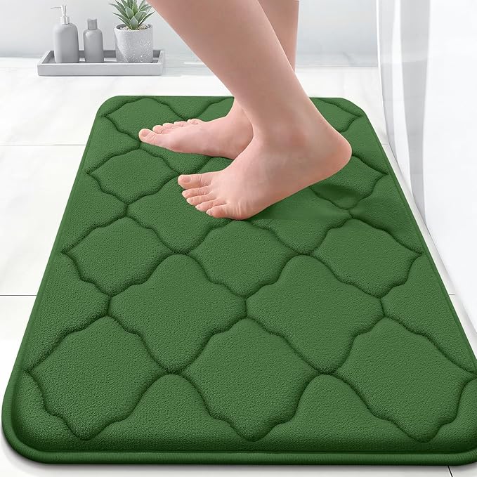 OLANLY Memory Foam Bath Mat Rug 24x16, Soft Bathroom Rugs, Olive Green | Thick Absorbent Carpet, Non-Slip Backing, Machine Washable, for Bathroom Floor, Tub, Shower and Home Decor Accessories