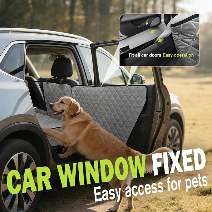 Pecute Dog Car Seat Cover for Back Seat 53.54 * 23.62 in, Car Window Fixing for Maximum Car Protection, Leather Fabric Back Seat Extender for Dogs, Waterproof & Scratch-Resistant, Support to 330 lbs
