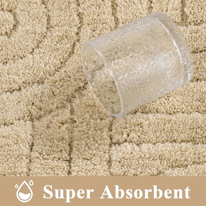 Vaukki Beige Bathroom Rugs Sets 3 Piece, 32x20+26x18+24x20 Inch | Washable Non Slip Soft Bath Mats for Shower and Tub, Plush Absorbent Microfiber Toilet Rug U Shaped
