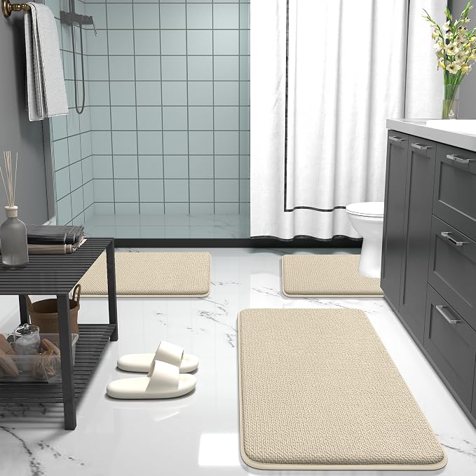 OLANLY Thick Memory Foam Small Bathroom Rug 24x16, Absorbent Bath Mat, Sand | Soft Quick Dry Bath Rugs, Non-Slip Carpet, Machine Washable Mat for Bathroom Floor, Tub and Shower, Home Decor Accessories