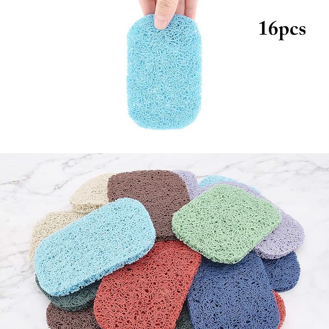 AHANDMAKER Soap Lift Pad, 16 Pcs 8 Colors Soap Saver Soap Dish Holder Accessory Drains Water, Circulates Air, Extends Soap Life for Bathroom, Kitchen, Office, Gym