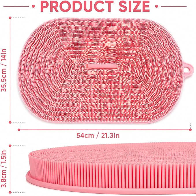 21.3" Silicone Foot & Back Scrubber Mat, Non-Slip Suction Cups Pink | Strong Suction Cups, Non-Slip,Large, Silicone, Easy-Clean, Hangable