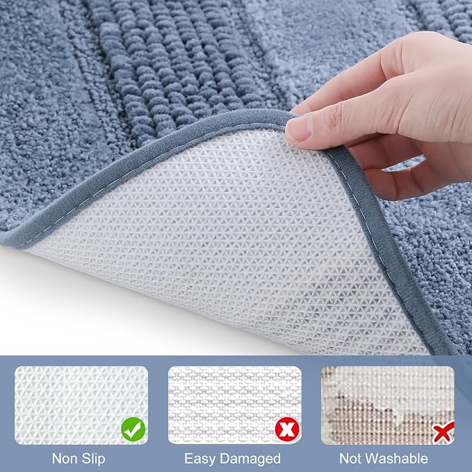 Kmson Ombre Chenille Bathroom Rugs, 24"x36" Non-Slip Bath Mat for Shower Floor & Bathtub, Ultra Soft Washable Shaggy, Fluffy Thick Water Absorbent Microfiber Blue