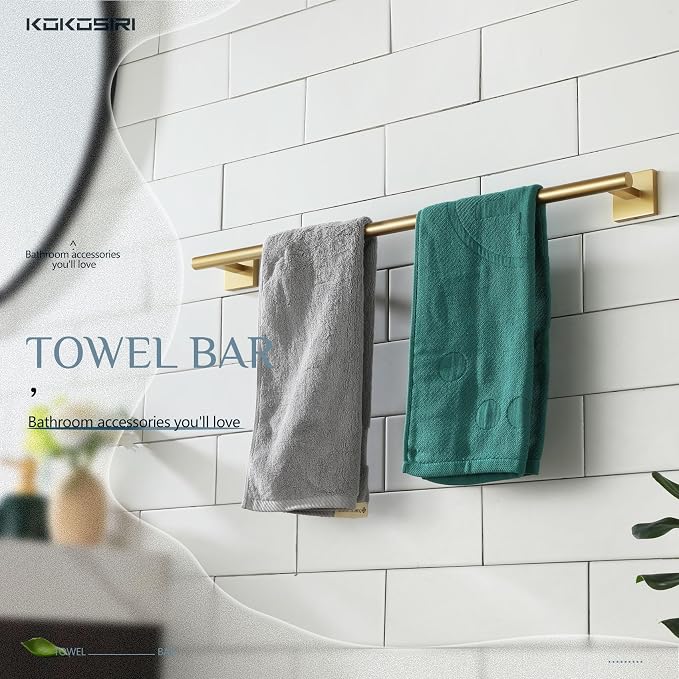 KOKOSIRI Bathroom Towel Bar Bath Towel Holders for Toilet Kitchen Cabinet Wall Mount 24 Inch Brushed Gold Stainless Steel B4005BG-L24