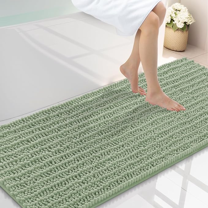 Smiry Bathroom Rugs 59X24, Extra Soft Rubber Backing Chenille Bath Mats | Sage Green Machine Washable Non Slip Quick Dry Bath Mats for Bathroom Floor, Tub, Shower, Home Decor Accessories
