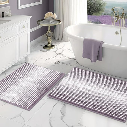 Bathroom Rugs Sets 2 Piece, Non Slip Bath Mats, Lavender Purple | 20"x32" Plus 16"x24", Soft Absorbent Chenille, Quick Dry Machine Washable, Shower Rug for Bathroom Floor, Tub, Bedroom Decor