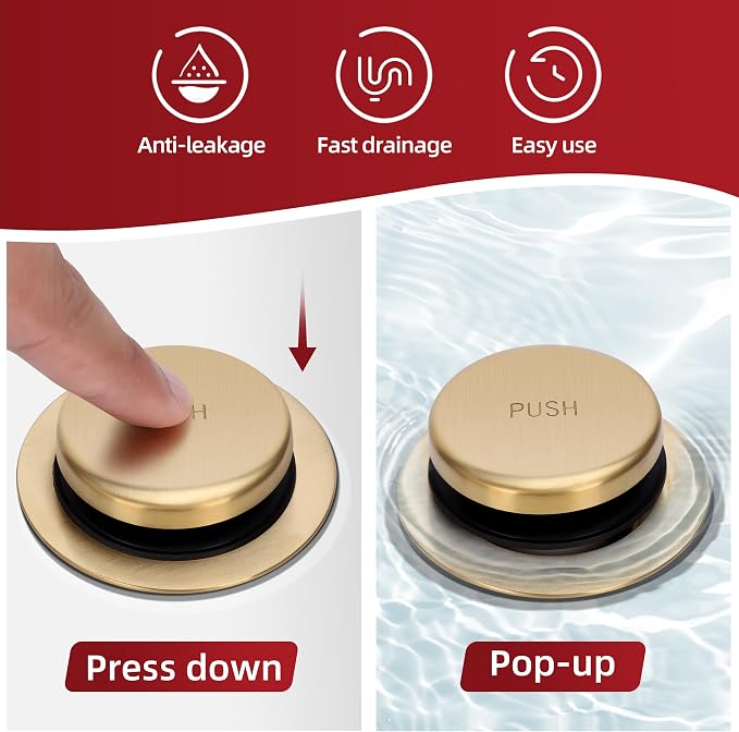 PRIMSOPH Tip-Toe Tub Drain Trim Kit with Two Hole Overflow Faceplate Conversion Kit Assembly Universal Fine Coarse Thread Replacement Brushed Gold
