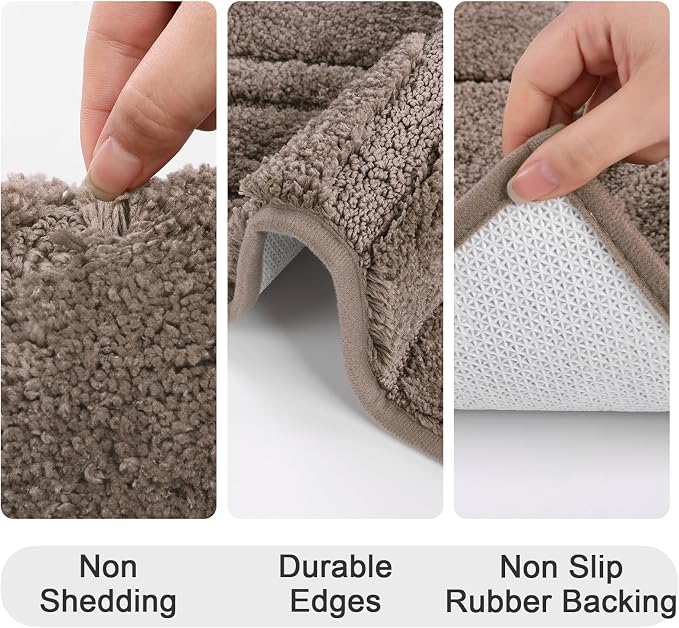 HEBE Bathroom Rugs Sets 5 Piece, Non Slip Washable Absorbent Bath Mat Set | Super Soft Plush Microfiber Bathroom Mats with Runner Set, Solid Bathmat with U-Shaped Toilet Rug Cover Set for Tub, Shower