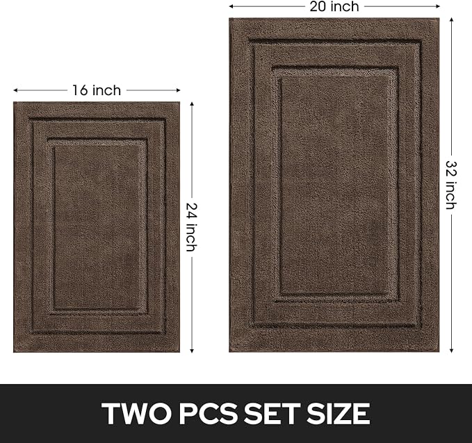 HOMEIDEAS Bathroom Rugs Sets 2 Piece, Super Soft and Absorbent Non Slip Microfiber Machine Washable Bath Mat Set (20" x 32" + 16" x 24", Brown) | Ultra Absorbent, Microfiber Machine Washable Bath Rug Set, for Bathroom, Tub, Shower 20" x 32" + 16" x 24"