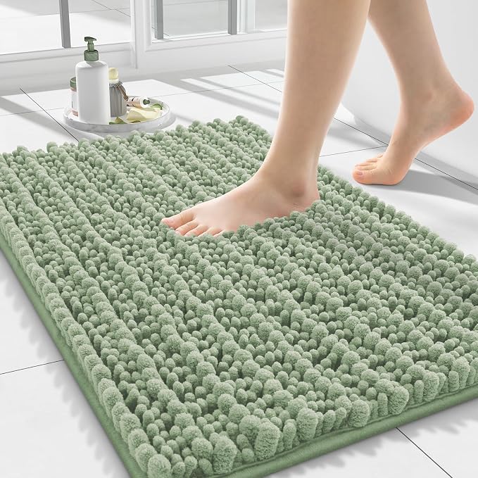Smiry Bathroom Rugs 24X16, Extra Soft Rubber Backing Chenille Bath Mats | Sage Green Machine Washable Non Slip Quick Dry Bath Mats for Bathroom Floor, Tub, Shower, Home Decor Accessories