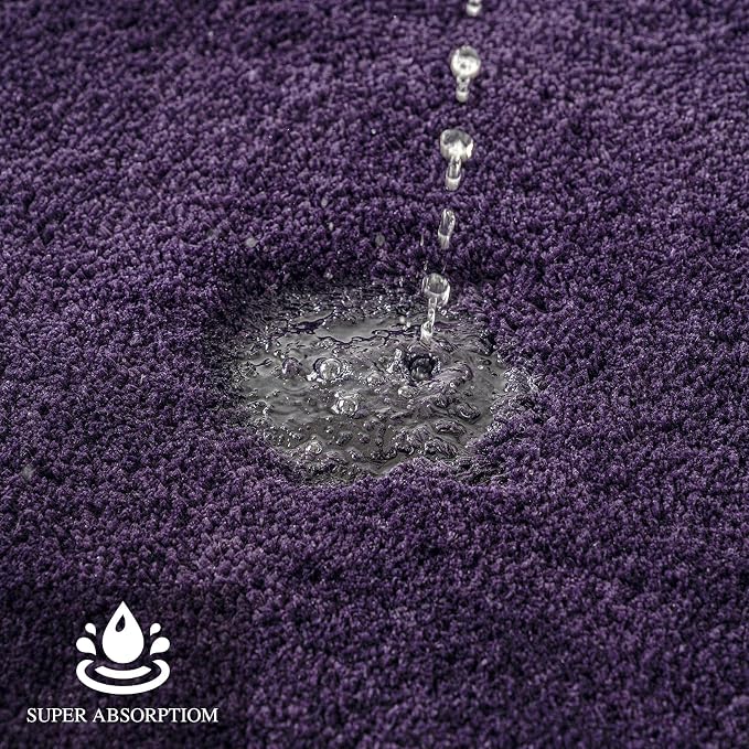 MIULEE Dark Purple Bathroom Rugs Set 2 Piece Soft Bath Mats 20x20+20x32 in | Absorbent Microfiber Bath Mat and U-Shaped Toilet Rug, Non Slip, Quick Dry, for Bathroom Floor Tub Showers, Machine Washable