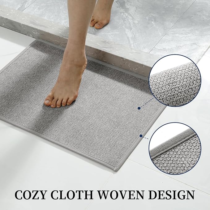 Long Large Bathroom Rugs Sets 2 Piece, Quick Dry Thin Bath Mat, Non Slip Absorbent Machine Washable, Bath Runner Rug for Tub Sink Home Decor (24"x36" + 24"x59",Gray)