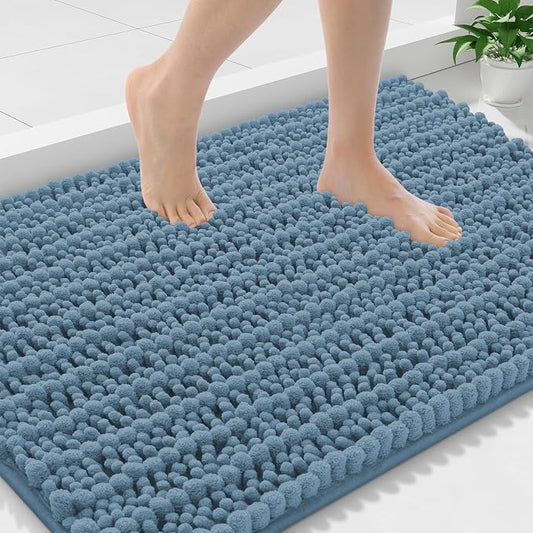 Smiry Bathroom Rugs 30X18, Extra Soft Rubber Backing Chenille Bath Mats | Grayish Blue Machine Washable Non Slip Quick Dry Bath Mats for Bathroom Floor, Tub, Shower, Home Decor Accessories