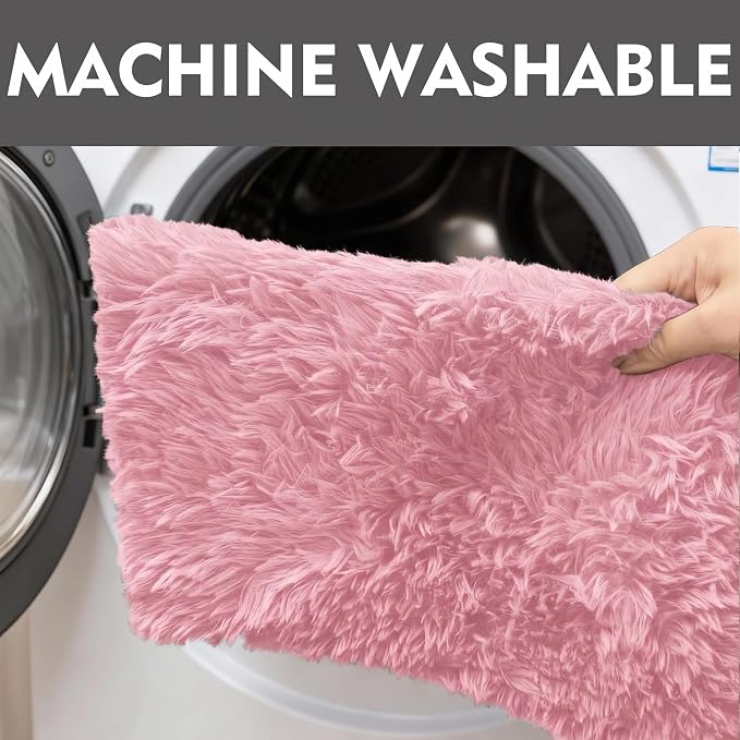 Shaggy Bathroom Rugs Sets 3Piece Bath Mat for Bathrom Non-Slip Bathrom Mats Water Absorbent Bath Rug Floor Mats Soft Washable Shower Rug with U-Shaped Contour Rug Toilet Lid Cover Light Pink