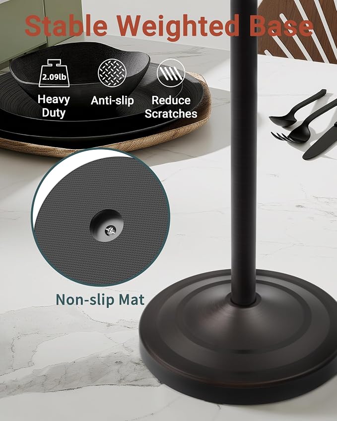 18" Hand Towel Holder Stand, Stainless Steel Free Standing Towel Rack Bar,Double Ring Towel Hanger with Weighted Base, Towel Hardware for Bathroom Vanity Kitchen Countertops(Oil Rubbed Bronze)