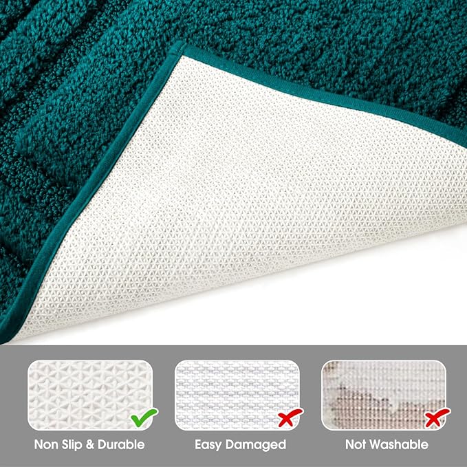 HOMEIDEAS Atlantic Blue Bathroom Rugs Set of 3, Non Slip Bath Runners | Super Absorbent, Plush Microfiber, Machine Washable, Stain Resistant, Easy Care, Perfect for Modern Bathroom Decor