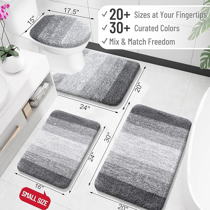 OLANLY Bathroom Runner Rug 40x24, Extra Soft Absorbent Microfiber Bath Rugs | Grey, Non-Slip Quick-Drying Rubber Backing, Machine Washable Long Bath Mat for Floor, Tub and Shower, Home Decor Accessories