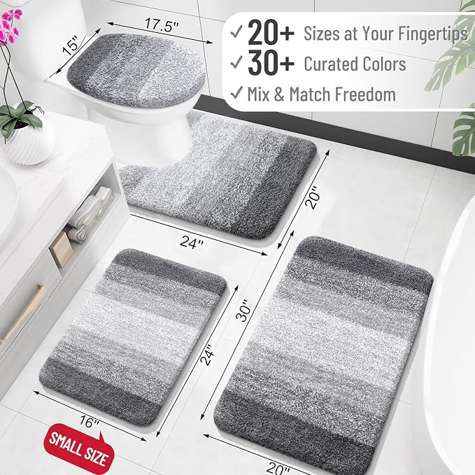 OLANLY Bathroom Runner Rug 70x24, Extra Soft Absorbent Microfiber Bath Rugs | Grey, Non-Slip Quick-Drying Rubber Backing, Machine Washable Long Bath Mat for Floor, Tub and Shower, Home Decor Accessories
