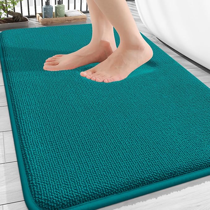 OLANLY Thick Memory Foam Bathroom Rugs 30x20, Absorbent Bath Mat, Deep Lake | Soft Quick Dry Bath Rugs, Non-Slip, Machine Washable Carpet for Bathroom Floor, Tub and Shower, Home Decor Accessories