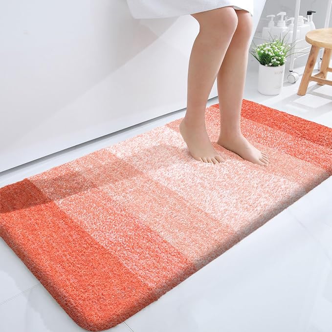 OLANLY Bathroom Runner Rug 44x24, Extra Soft Absorbent Microfiber Bath Rugs | Coral, Non-Slip Quick-Drying Rubber Backing, Machine Washable Long Bath Mat for Floor, Tub and Shower, Home Decor Accessories