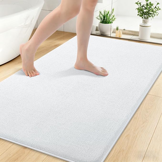 Smiry Memory Foam Bath Mat 50x30, Extra Soft Absorbent Bathroom Rugs | White Quick Dry, Machine Washable Bath Mats for Bathroom, Shower, Tub and Home Decor Accessories
