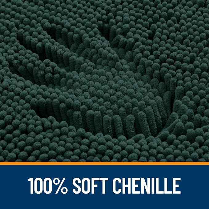 OLANLY Chenille Bathroom Rugs Sets 2 Piece, 24"x16"+24"x20", Blackish Green | Soft Absorbent Bath Mat and U-Shaped Contour Toilet Rug Set, Quick Dry, Machine Washable Bath Carpet, Home Decor Accessories