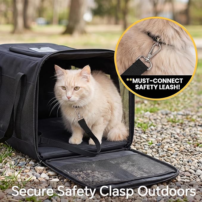 Conlun Dog Carrier Soft Sided, Large Cat Carrier up to 20 Lbs,Pink L | with Inner Safety Leash, Pet Transport Carrier for Large Cats and Medium Dog, Collapsible Puppy Carrier Bag