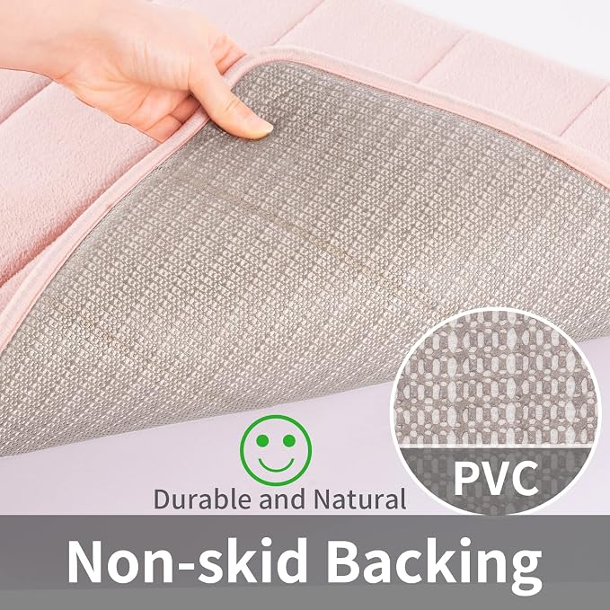 ROSMARUS Memory Foam Bath Mat, 17''x24'', Pink | Water Absorbent, Ultra Soft, Non Slip, Thick Foam, Bathroom Rugs for Floor & Tub, Machine Washable Care