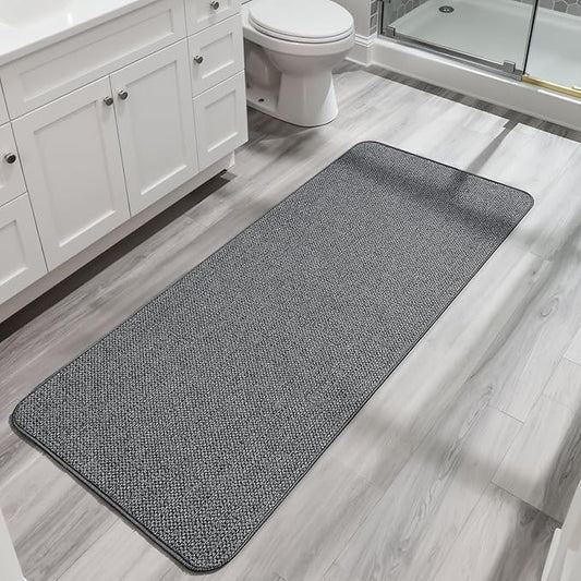 Bath Mat,Ultra Thin Bathroom Runner Rugs,Large Bath Mats for Bathroom,Quick Dry,Non-Slip,Machine Washable,Low Pile,Bath Rug,Shower Outside,Sink,Home Decor Accessories.Dark Grey,1'5"x4'11"（17x59inch）