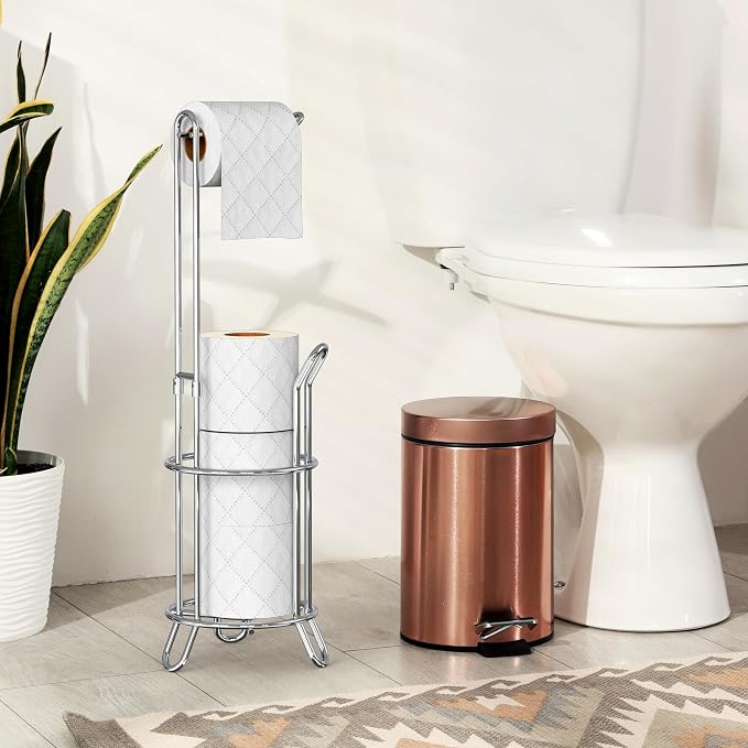 Simple Houseware Bathroom Toilet Paper Storage Holder Stand Shelf, Chrome | 4 Paper Rolls, 7.25" x 7.25" x 23.5", Wired