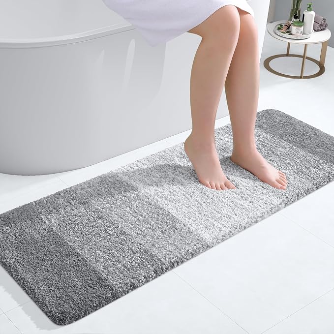 OLANLY Bathroom Runner Rug 47x17, Extra Soft Absorbent Microfiber Bath Rugs | Light Grey, Non-Slip Quick-Drying Rubber Backing, Washable Long Bath Mat for Floor, Tub and Shower, Home Decor