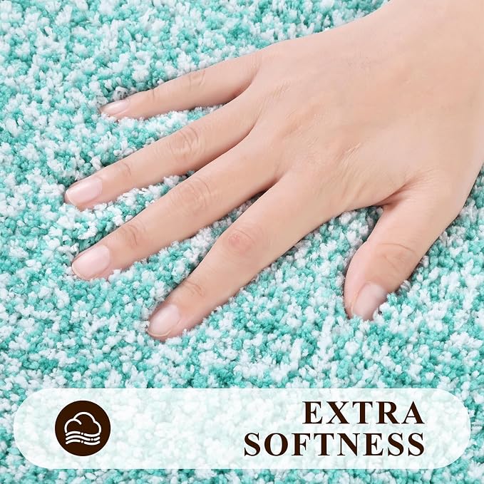 Pauwer Bathroom Rug Sets 3 Piece, Non Slip Washable Bath Mat, Teal | Soft Plush Microfiber, Super Absorbent Floor Carpet, U Shaped Toilet Mats, Quick Dry, Shaggy Shower Rugs Runners