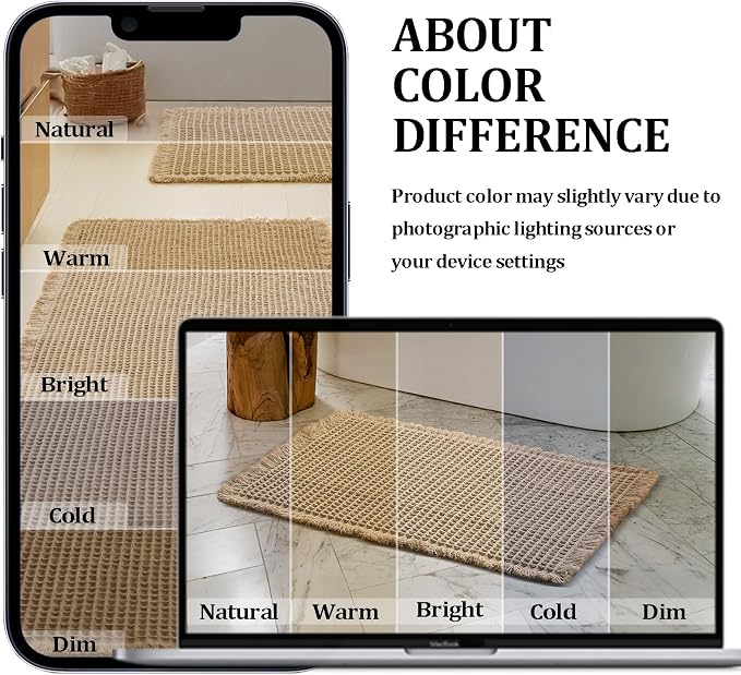JIUZHEN Set of 3 Waffle Bathroom Rugs Boho Bath Mat 16"x24"+24"x36"+24"x48" | Brown, Non Slip, Super Absorbent, Washable, Ultra Soft, Fast Drying Waffle Bathroom Rugs for Bathroom Floor, Tub, Shower