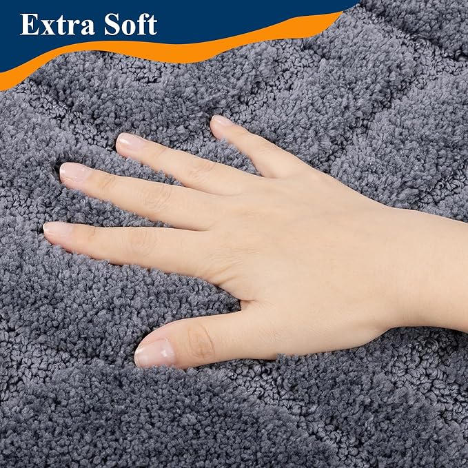 Ileading Bathroom Rugs Sets 5 Piece, Non Slip Washable Bath Mat Set | Absorbent Plush Microfiber Bathroom Mat Set with Toilet Cover, Bath Runner and U-Shaped Contour Rug for Tub, Shower, Grey