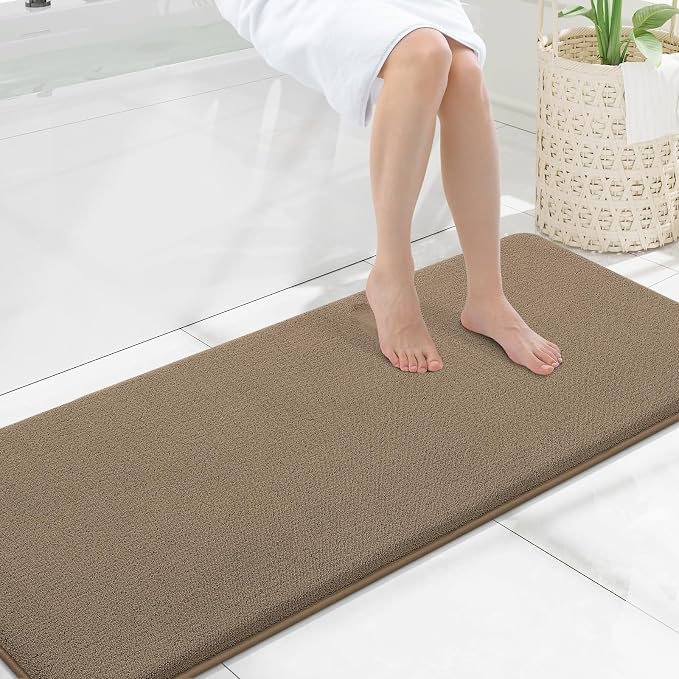 Smiry Memory Foam Bath Mat 59x20, Extra Soft Absorbent Bathroom Rugs | Camel Quick Dry, Machine Washable Bath Mats for Bathroom, Shower, Tub and Home Decor Accessories