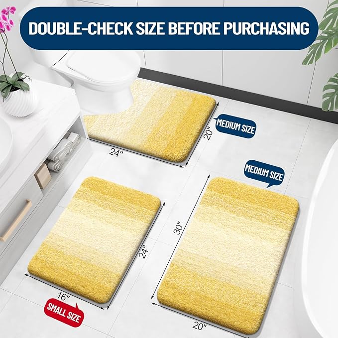 OLANLY Bathroom Runner Rug 59x24, Extra Soft Absorbent Microfiber Bath Rugs | Yellow, Non-Slip Quick-Drying Rubber Backing, Washable Long Bath Mat for Floor, Tub and Shower, Home Decor