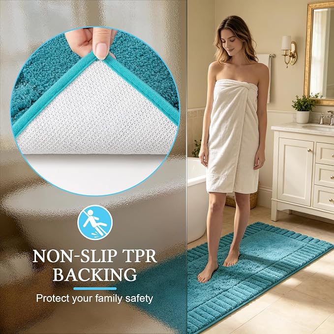 Pauwer Bathroom Rugs Sets 3 Piece, Microfiber Bath Mat Set, Aqua Blue | Non Slip Washable, Soft Plush, Extra Absorbent Bath Mats, U Shaped Contour Toilet Rug for Bathroom