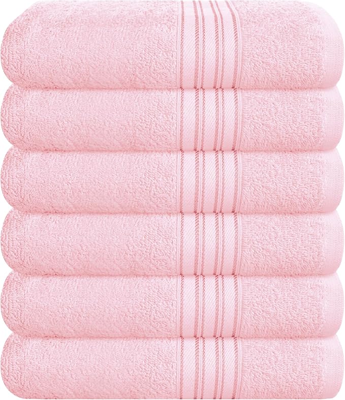 BOUTIQUO Ultra Soft Cotton 6 -Piece Hand Towel Set 16x24 Inch, Ideal for use in Bathroom, Kitchen, Gym, Spa & General Cleaning, Compact & Lightweight Multi Purpose Hand Towels - Pink