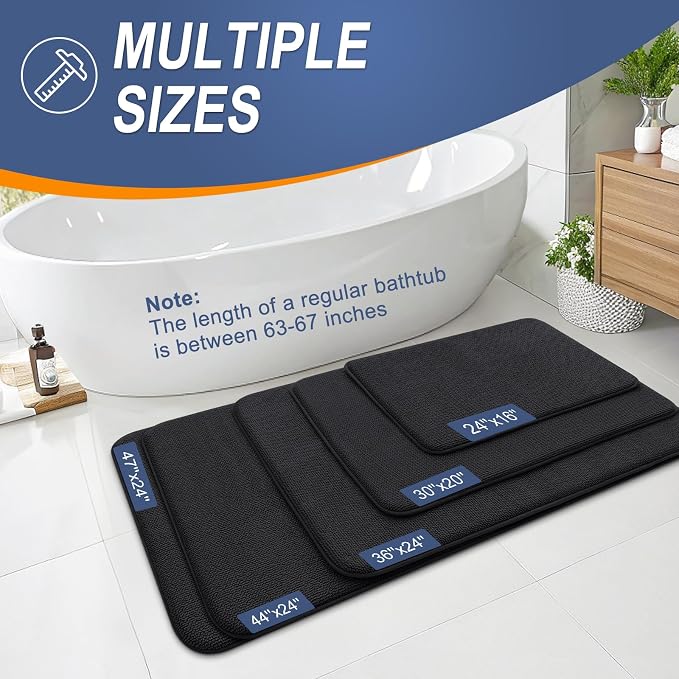 OLANLY Thick Memory Foam Bathroom Rugs 30x18, Absorbent Bath Mat, Black | Soft Quick Dry Bath Rugs, Non-Slip, Machine Washable Carpet for Bathroom Floor, Tub and Shower, Home Decor Accessories