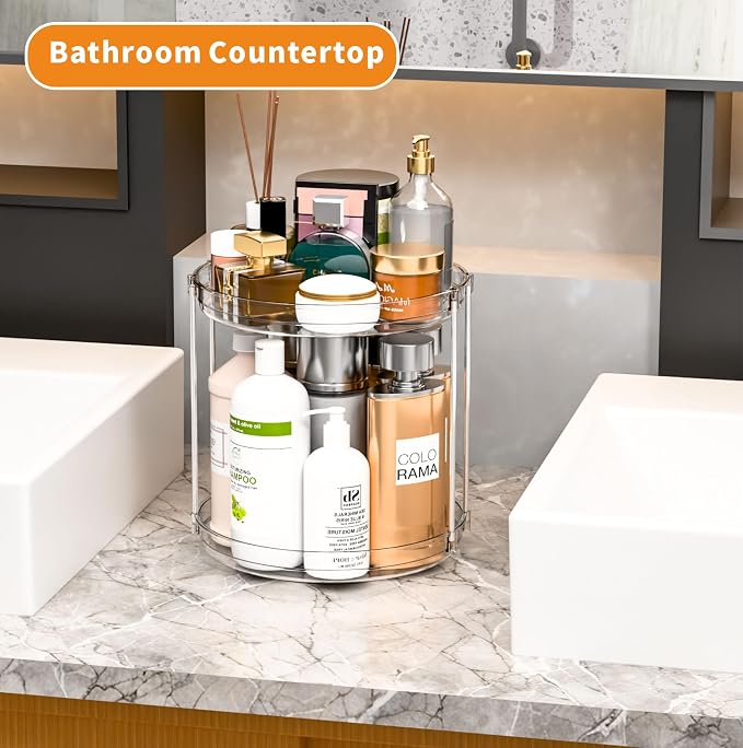 2 Tier Lazy Susan Turntable for Cabinet,Countertop,Pantry,9.5"W Spinning Seasoning Organizer,Double Rotating Kitchen Spice Rack Organizer and Condiments,Medicine,Vitamin Bottle Organizer Carousels,1Pc
