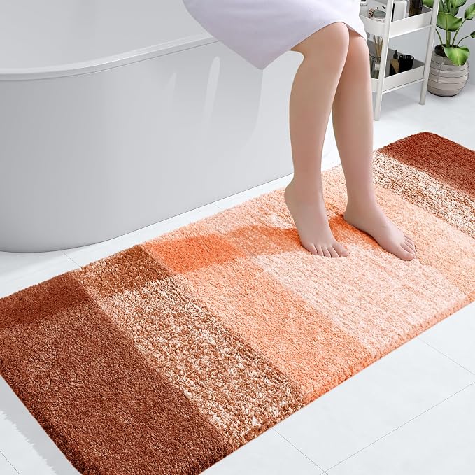 OLANLY Bathroom Runner Rug 54x24, Extra Soft Absorbent Microfiber Bath Rugs | Orange, Non-Slip Quick-Drying Rubber Backing, Washable Long Bath Mat for Floor, Tub and Shower, Home Decor