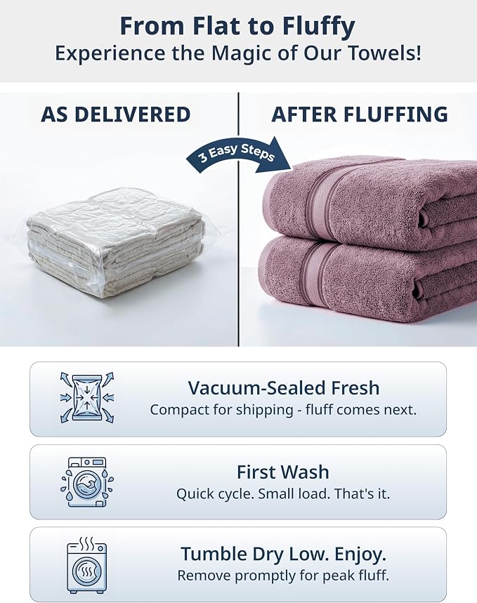 LANE LINEN Bath Towel Set 100% Cotton 12 Piece Soft - Wishful Mauve | Cotton Towel Set - Densely Woven, Coordinated Colors, Dobby Border Accent, OEKO-TEX Certified, Zero-Twist Durability