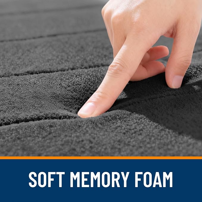 OLANLY Memory Foam Long Bathroom Rugs Runner 44x20, Super Soft Absorbent | Black, Quick Dry Bath Mat, Machine Washable Shower Floor Rugs, Bathmat Carpet for Bathroom Floor, Tub and Shower